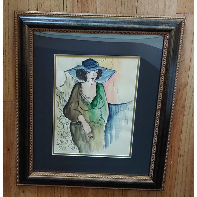 1990s Late 20th Century Portrait Watercolor Paintings of a Lady by Patricia Govezensky, Framed - Set of 3 For Sale - Image 5 of 10