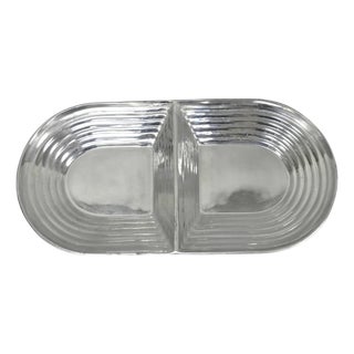 Vintage Mid Century Modern Art Deco Cast Aluminum 2 Section Serving Dish Platter For Sale