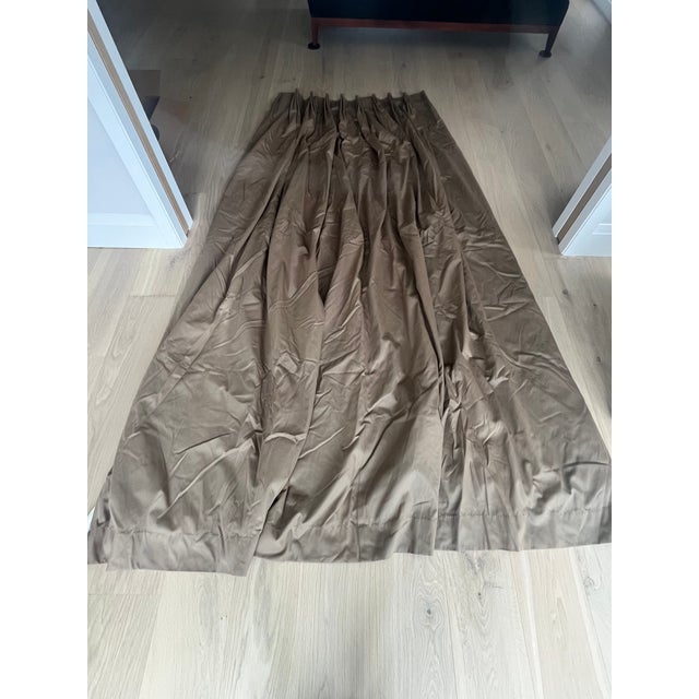 Brown Brown Cotton Sateen Curtains With Blackout Lining, One Pair For Sale - Image 8 of 12