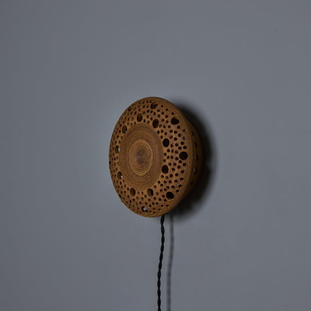 1970s Early 1970s Per Bovin Hand Thrown Perforated Earthenware Plug-in Wall Lamp For Sale - Image 5 of 18