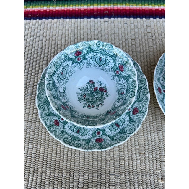 A Pair of Antique Staffordshire Green Transferware Decorated Cups and Saucers, by Adams, Circa 1830's Made by the William...