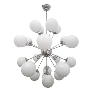 21st Century Nova Polished Nickel Glossy White Murano Sputnik Chandelier by Fabio LTD For Sale