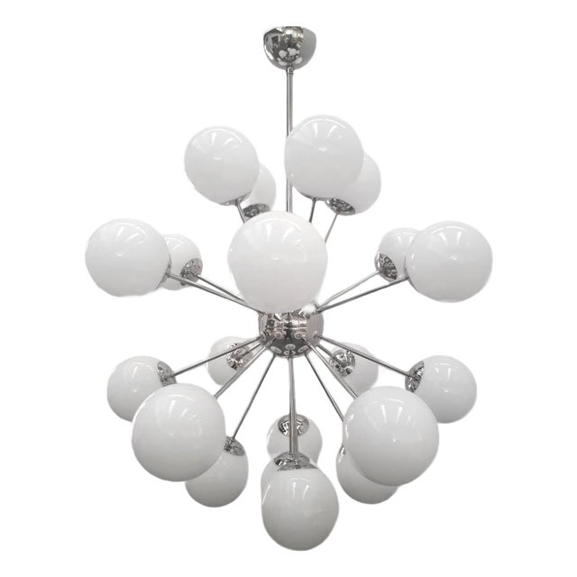 21st Century Nova Polished Nickel Glossy White Murano Sputnik Chandelier by Fabio LTD For Sale