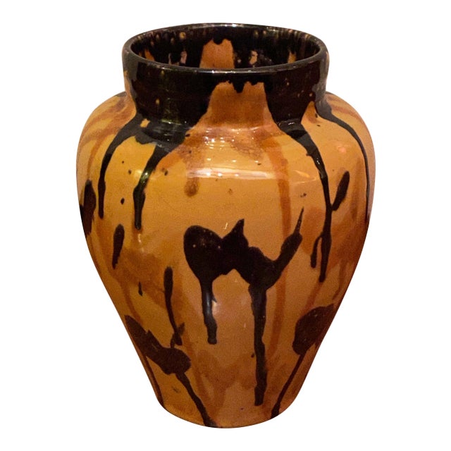 Vintage 1970s Brena Oaxaca Mexico Deco Tricolor Drip Glaze Vase For Sale