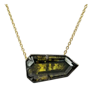 Gia Fancy Deep Brownish Greenish Yellow Shield Cut Diamond Necklace in 18k Gold