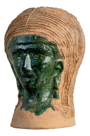 Sculptural Studio Pottery Vase Form with Green Glazed Face, 1980s