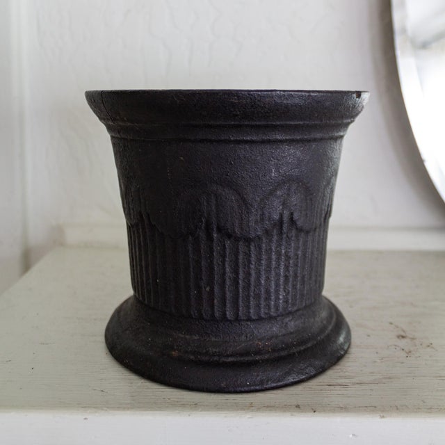 19th Century Black Cast Iron Mortar Jardiniere or Plant Holder For Sale - Image 11 of 11