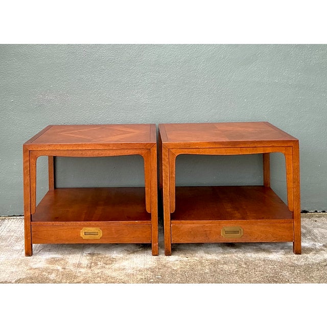 Brown Vintage Baker Milling Road Campaign Side Tables - A Pair For Sale - Image 8 of 12