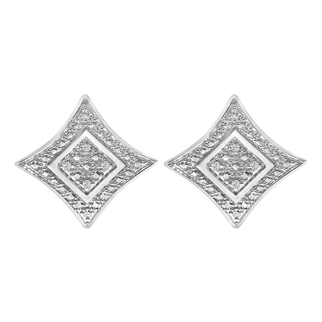 .925 Sterling Silver Diamond Accented 4-Stone Four Pointed Star Shaped Halo-Style Stud Earrings (H-I Color, I2-I3 Clarity) For Sale
