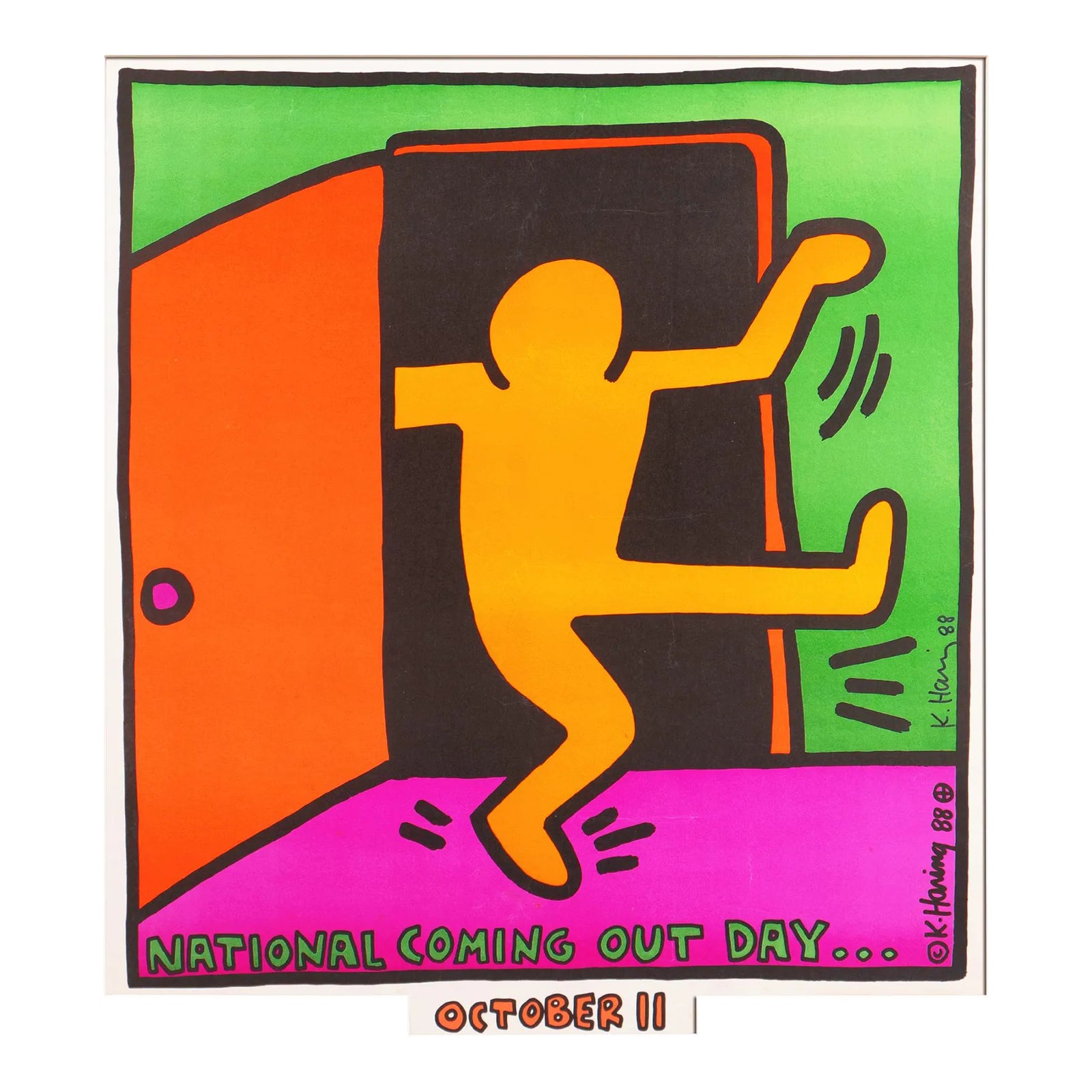 'National Coming Out Day', 1988 Keith Haring Poster, Hand Signed by the ...
