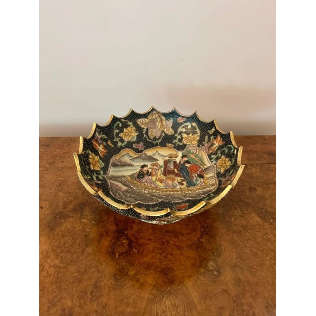 Ceramic Large Antique Japanese Satsuma Pedestal Bowl, 1920 For Sale - Image 7 of 9