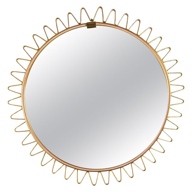 Metal Mid-Century Brass Sunburst Wall Mirror, France, 1950s For Sale - Image 7 of 7