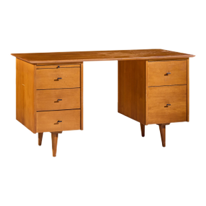Paul McCobb for Winchendon Mid Century Maple Double Pedestal Desk With T Pulls