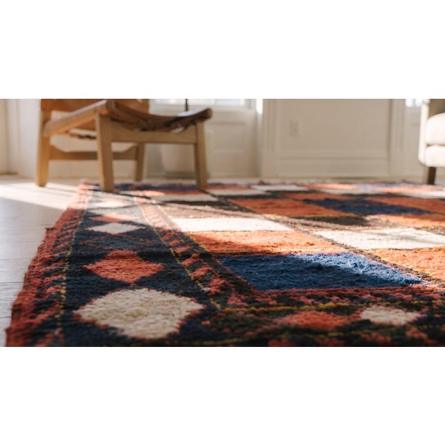 Red 1930s Multicolor Checks Tribal Antique Persian Gabbeh Rug 7'8" X 10' Handknotted Wool Carpet For Sale - Image 8 of 8