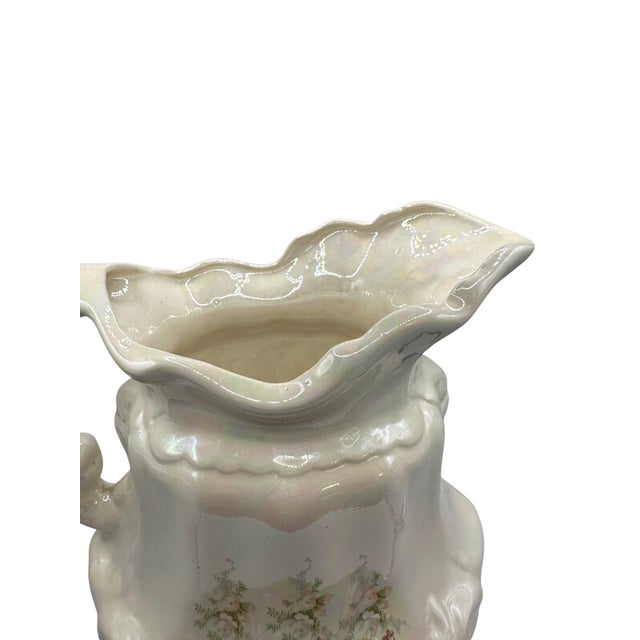 Vintage Victorian Style Iridescent Luster Glazed White Ceramic Pitcher and Basin - A Set For Sale - Image 11 of 12