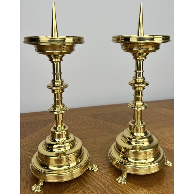 Vintage French Style Brass Gold Candleholders, Set of 2 For Sale - Image 4 of 18