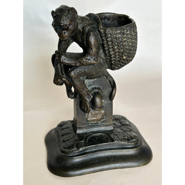 Mid 19th Century Antique 19thC French Bronze Monkey Match Holder Signed Fratin For Sale - Image 5 of 11