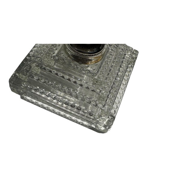 Metal Vintage French Art Deco Cut Crystal Chrome Stacked Candlestick Lamps a Pair For Sale - Image 7 of 8