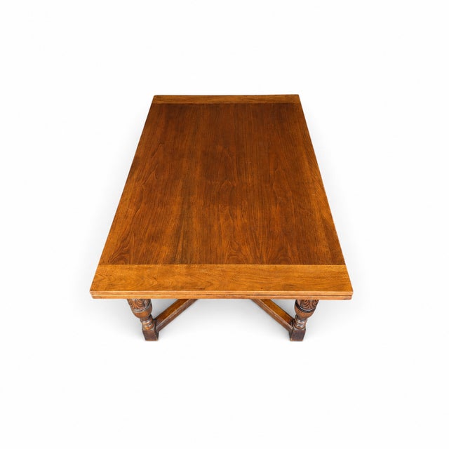 Vintage Walnut Jacobean Revival Refectory Dining Table With Carved Base For Sale - Image 13 of 15