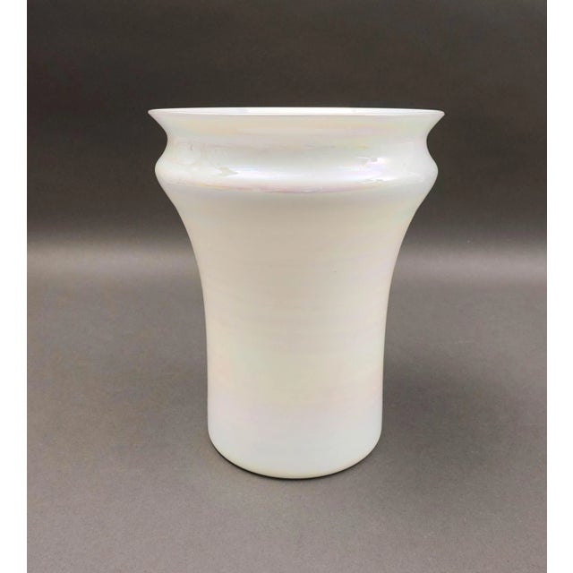 Sergio Asti Mid 20th Century Sergio Asti Venini Signed Iridescent Opalescent White Glass Vase For Sale - Image 4 of 9