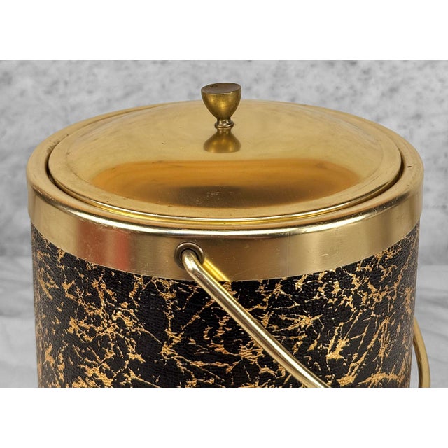 Mid-Century Hollywood Regency Italian Gold & Black Ice Bucket For Sale - Image 6 of 10