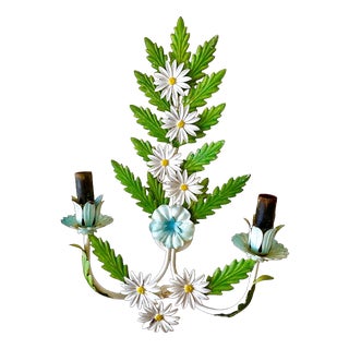 Floral Daisy Wall Light in Hand-Painted Tole Metal, Italy 1960s For Sale