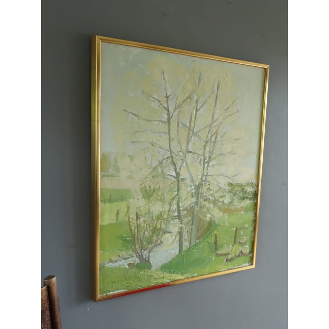 1959 Mid-Century Modern 'Whispering Canopy' Swedish Semi-Abstract Landscape Oil Painting, Framed For Sale - Image 4 of 13