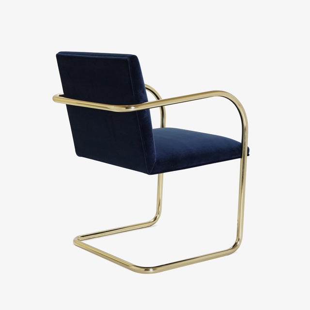 Mid 20th Century Brno Tubular Chairs in Navy Velvet & Polished Brass - Set of 6 For Sale - Image 5 of 11