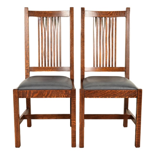 Stickley Mission Oak Arts & Crafts Spindle Back Side Chairs or Dining Chairs | Pair For Sale