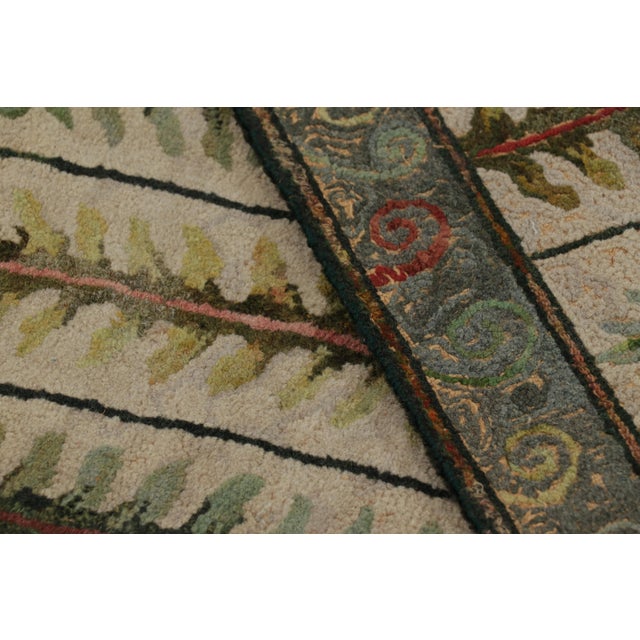 Cream Antique Hooked Square Rug in Beige With Floral Medallion, From Rug & Kilim For Sale - Image 8 of 8