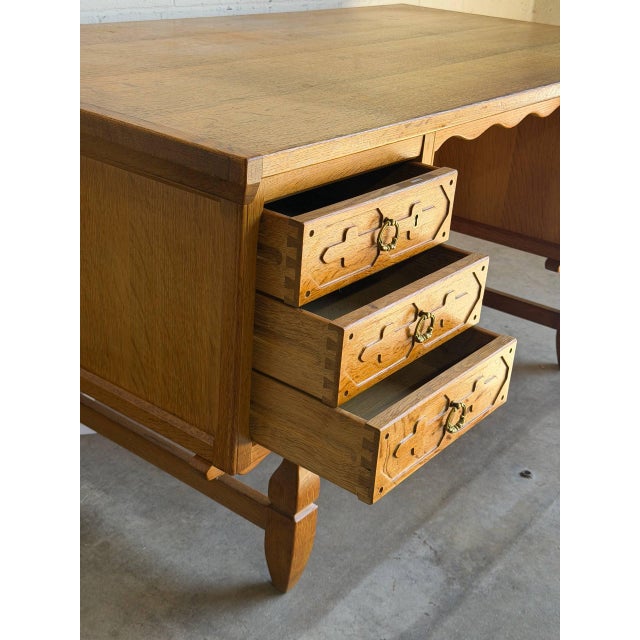 Wood In Style of Henning Kjærnulf Danish Oak Double-Sided Executive Writing Desk Mid-Century Modern 1960s For Sale - Image 7 of 11