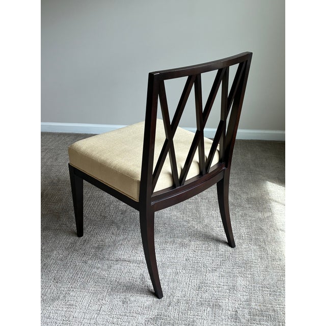 Baker Furniture Company Late 20th Century Baker Furniture Upholstered Side Chair With Geometric Lattice Back For Sale - Image 4 of 6