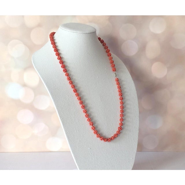 Antique Salmon Coral Beaded Necklace, 12k White Gold Clasp, 31.5" For Sale - Image 4 of 10