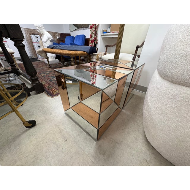 Maison Baguès 1980s Pair of French Modern Mirrored Cube Tables For Sale - Image 4 of 12