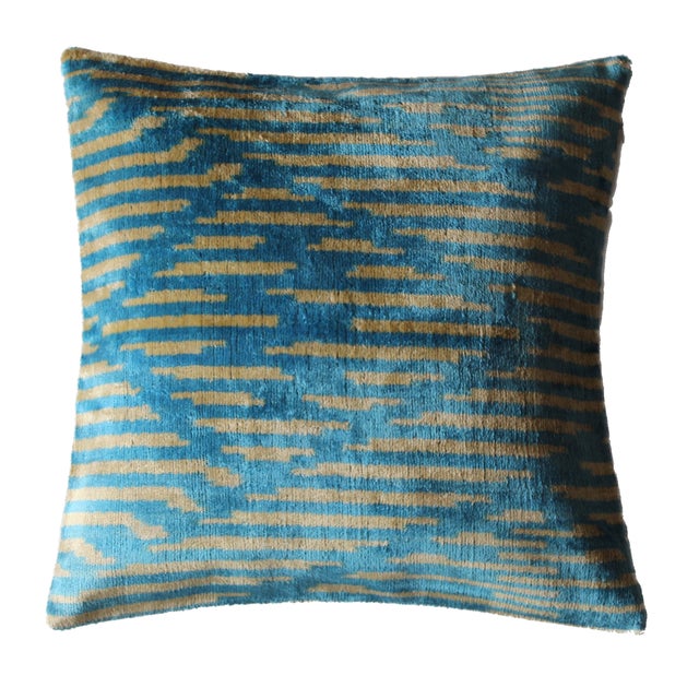 Textile Blue Hand Made Turkish Pillow 16 X 16 For Sale - Image 7 of 7