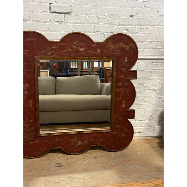 Red Chinoiserie Lacquer Wall Mirror, Late 20th Century For Sale - Image 8 of 12