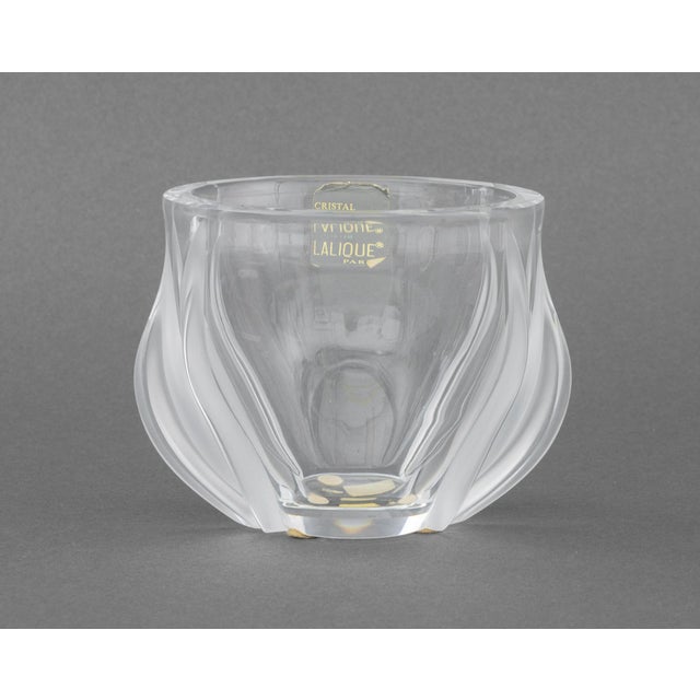 Lalique Crystal "Deux Tulipes" Vase, with "Crystal / Lalique / Paris" label and marked "Lalique France" to underside. 4" H...