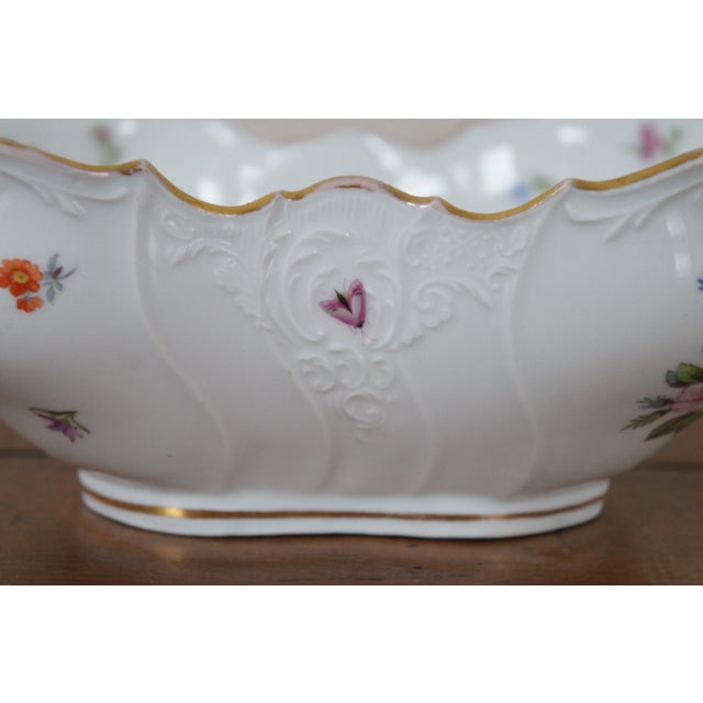 Late 19th Century Antique German Dresden Ruffled Serpentine Floral Butterfly Bowl Compote For Sale - Image 9 of 12