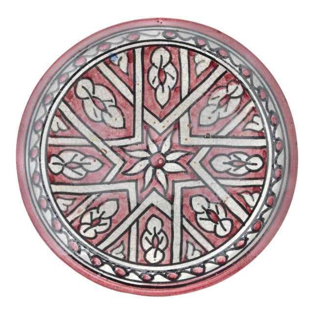 Antique Moroccan Arabesque-Motif Ceramic Plate For Sale