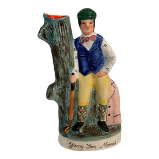 Vintage Staffordshire Golfer Flat Back Figurine - Young Tom Morris - Spill Vase For Sale