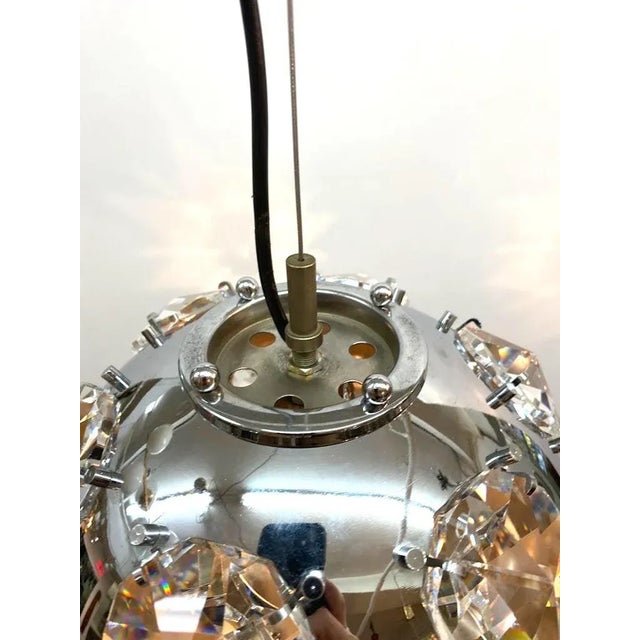 Metal Italian 1970s Chrome Globe & Crystal Pendant Light Manner of Oscar Torlasco For Sale - Image 7 of 9