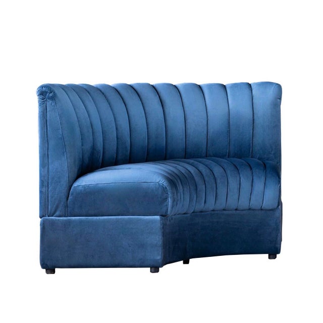 Matthew Izzo Home Estelle Navy Velvet Curved Banquette Sofa For Sale In New York - Image 6 of 6