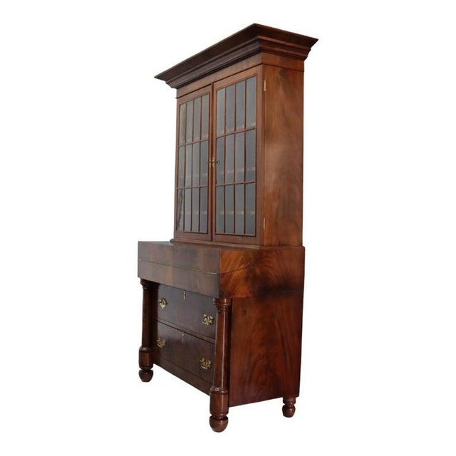 Traditional Antique Quervelle American Empire Flame Mahogany Secretary Desk C1840 For Sale - Image 3 of 17