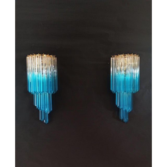 Blue Quadriedri Murano Prism Wall Sconces, 1990, Set of 2 For Sale - Image 8 of 16