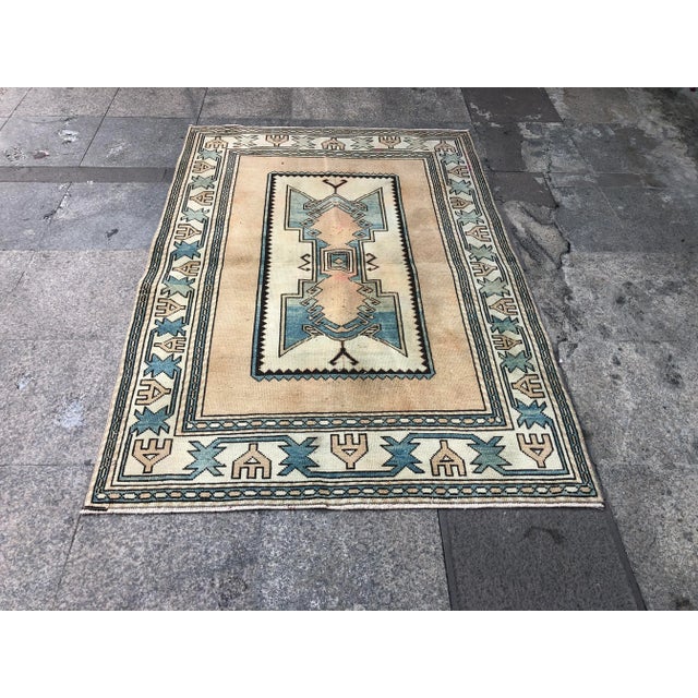 1960s Vintage Anatolian Handmade Tribal Rug- 3′11″ × 5′7″ For Sale - Image 9 of 11