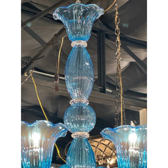 Modern Blue Murano Glas Chandelier With 8 Lights For Sale - Image 3 of 6