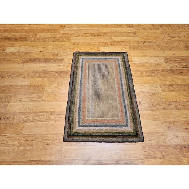 Textile Antique American Hand Hooked Rug, Wool & Cotton, Multicolor Stripe, Folk Art, 2x4 For Sale - Image 7 of 9