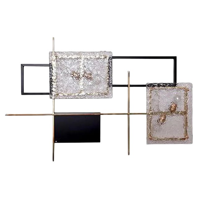 Large Brass and Murano Glass Wall Lamp or Sconce Sculpture, 1970s For Sale