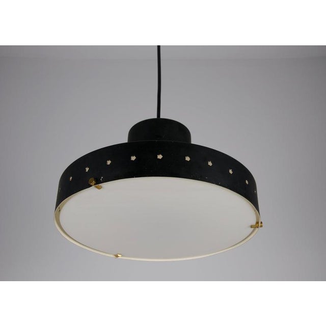 Black Black Metal and Opaline Glass Pendant Lamp attributed to Stilnovo, Italy, 1960s For Sale - Image 8 of 13