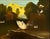 Oil painting on hand stretched linen of exotic birds, with a swan in the foreground and pigeons flying throughout in a...